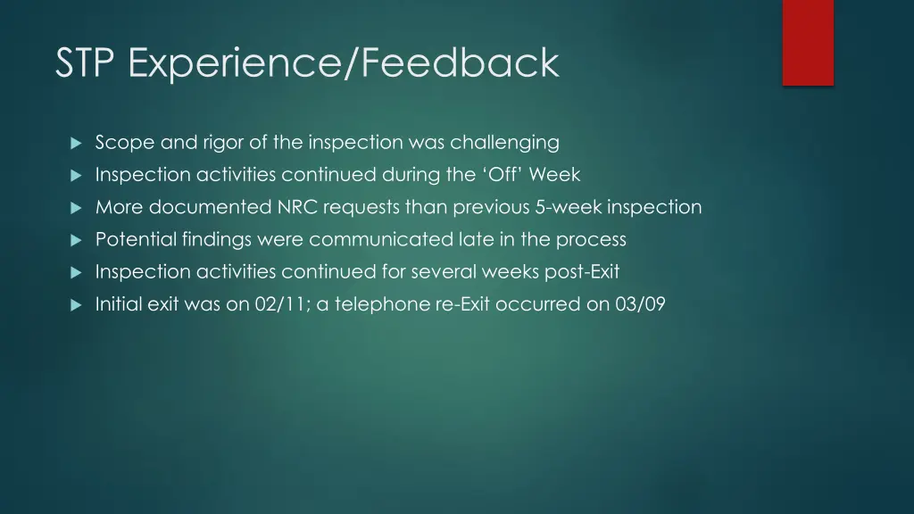 stp experience feedback 1