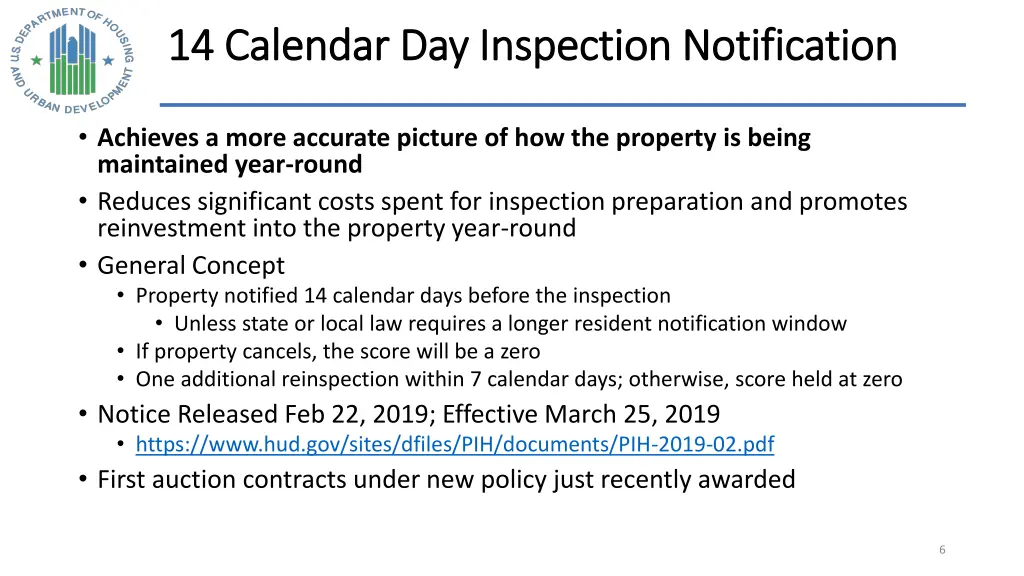 14 calendar day inspection notification