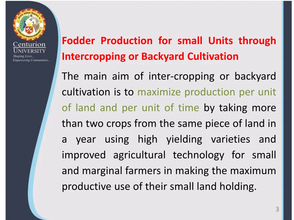 fodder production for small units through