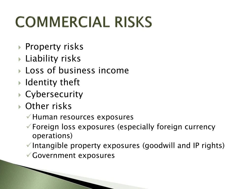 property risks liability risks loss of business