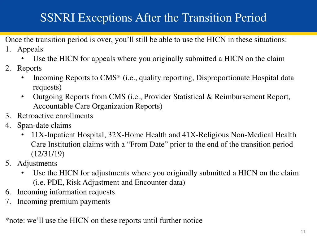 ssnri exceptions after the transition period