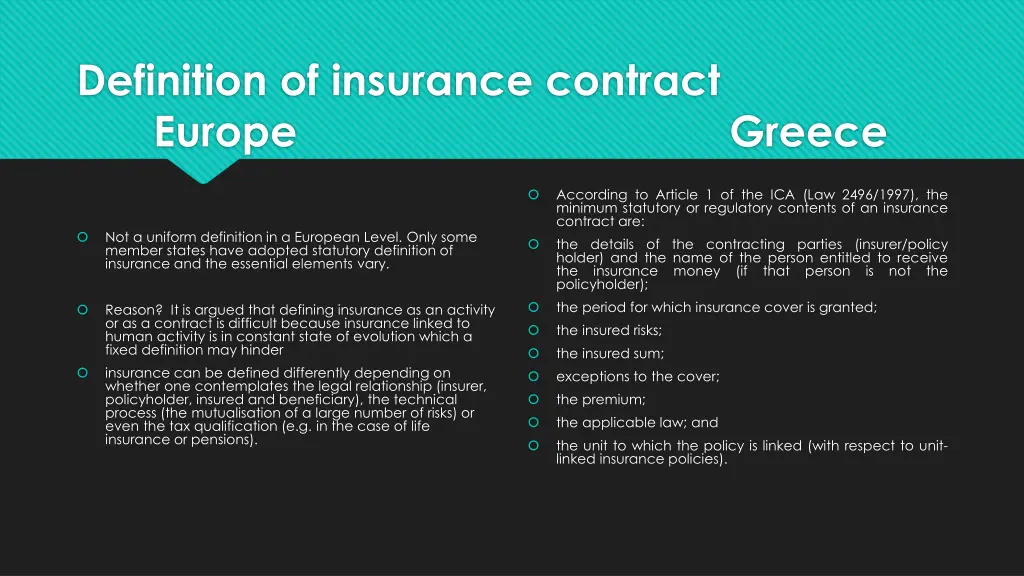 definition of insurance contract europe