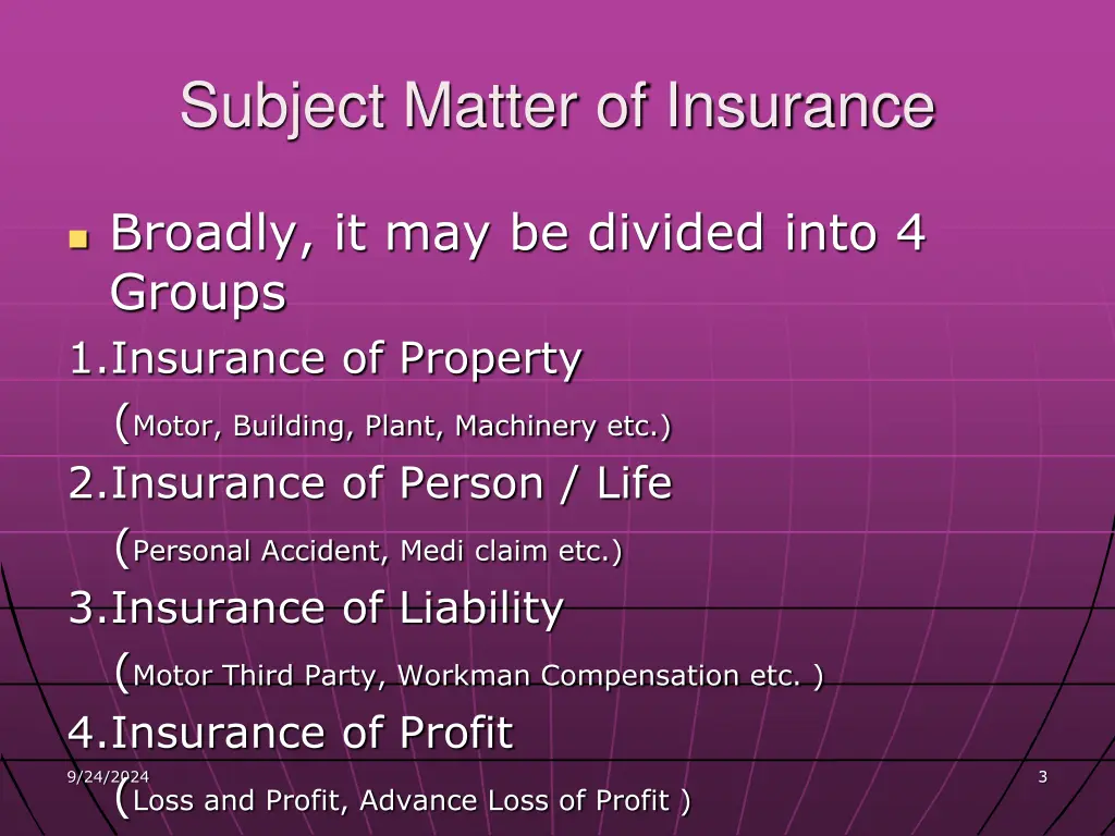 subject matter of insurance