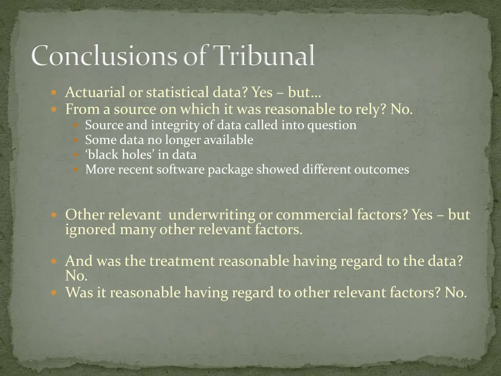 conclusions of tribunal