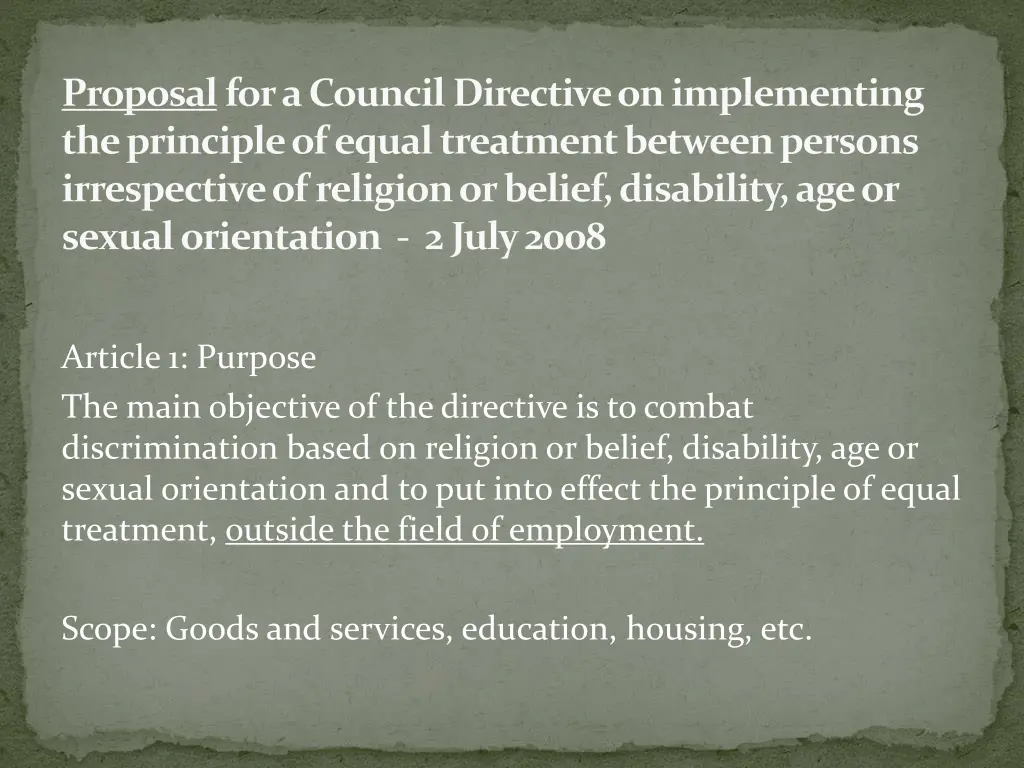 proposalfor a council directive on implementing