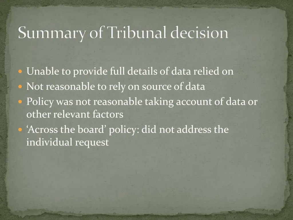 summary of tribunal decision