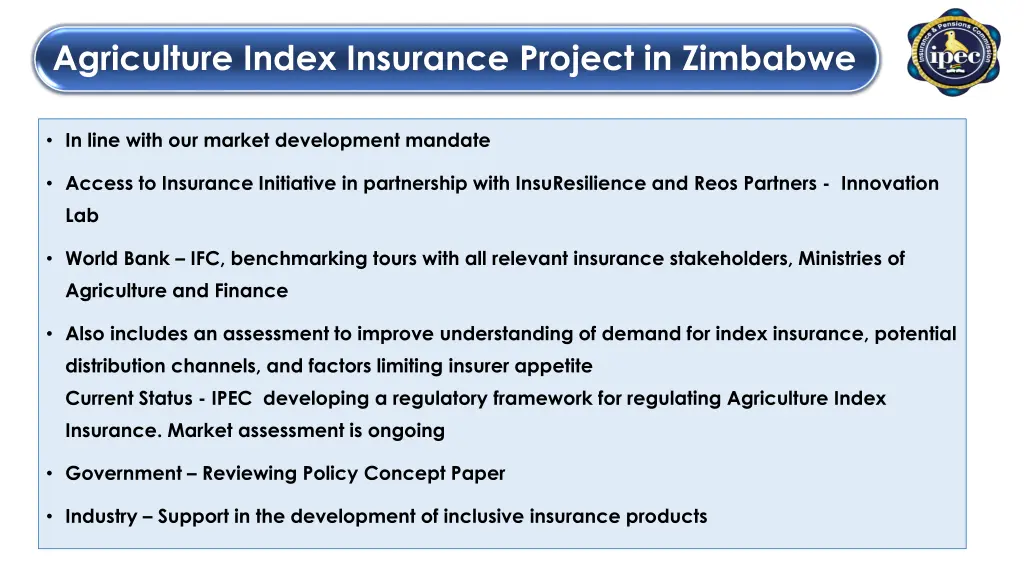 agriculture index insurance project in zimbabwe