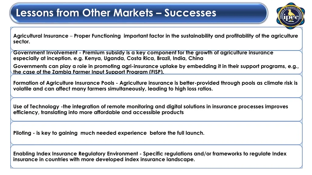 lessons from other markets successes