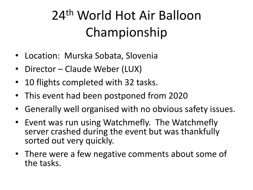 24 th world hot air balloon championship