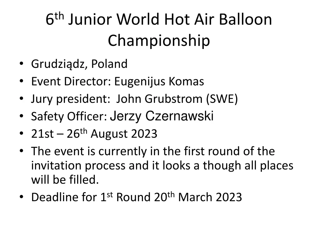 6 th junior world hot air balloon championship