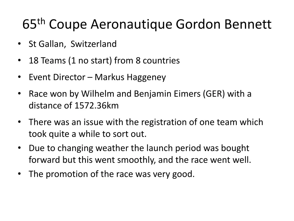 65 th coupe aeronautique gordon bennett