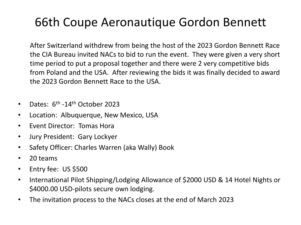 66th coupe aeronautique gordon bennett