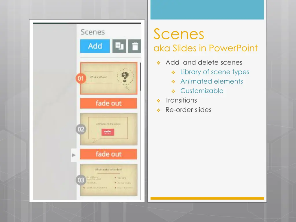 scenes aka slides in powerpoint