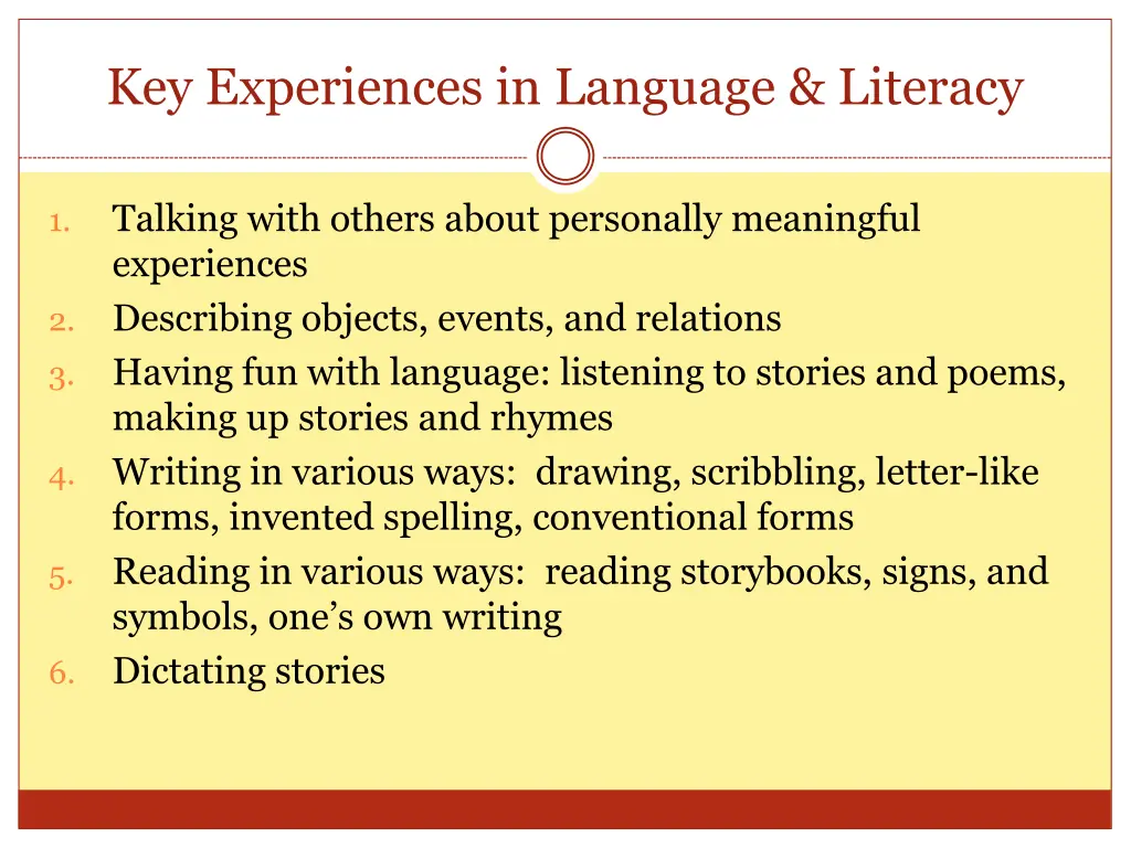 key experiences in language literacy