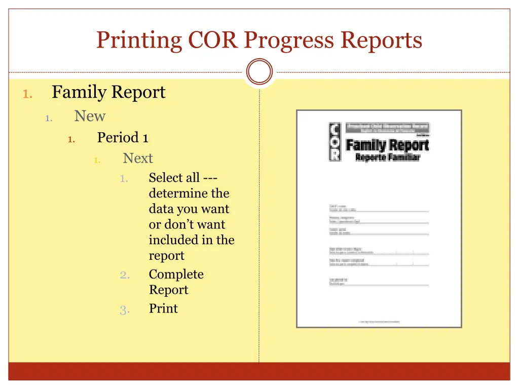 printing cor progress reports