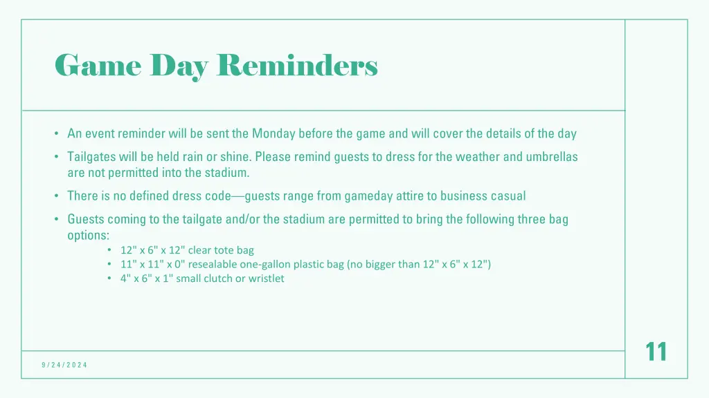 game day reminders