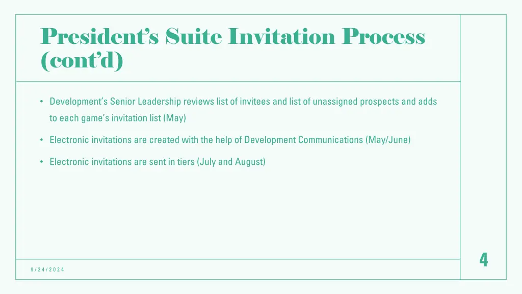 president s suite invitation process cont d