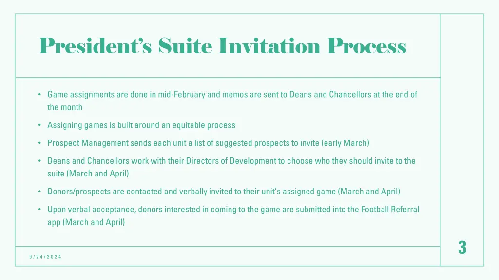 president s suite invitation process