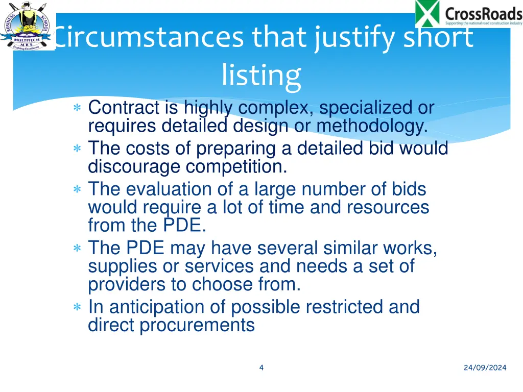 circumstances that justify short listing