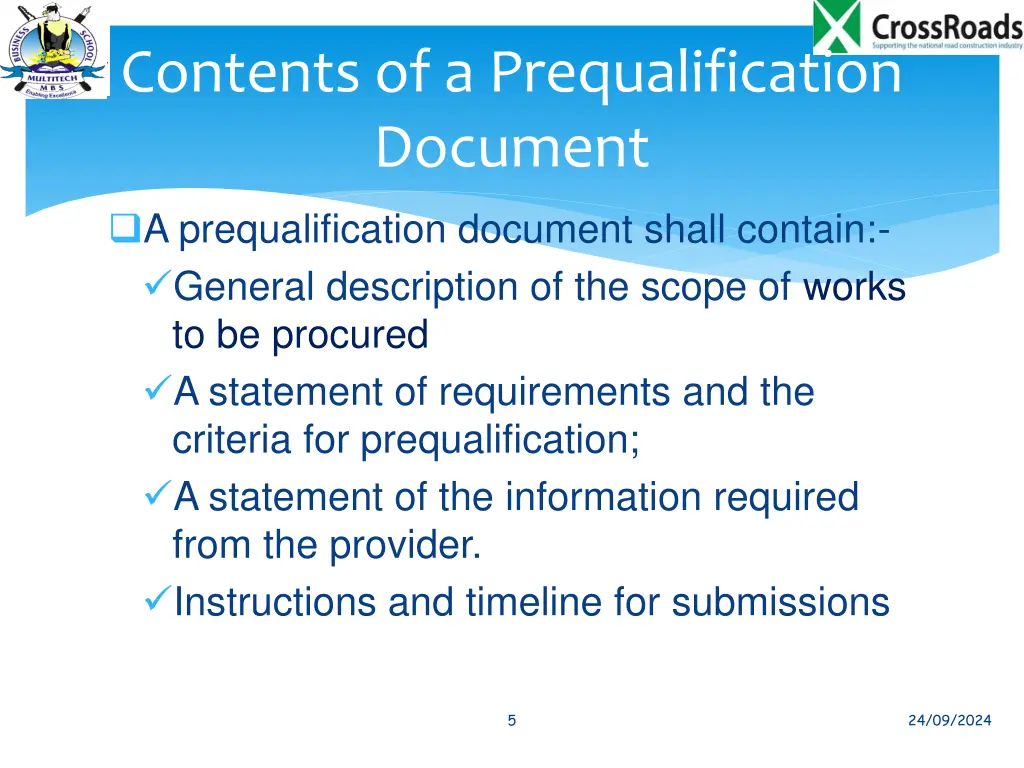 contents of a prequalification document