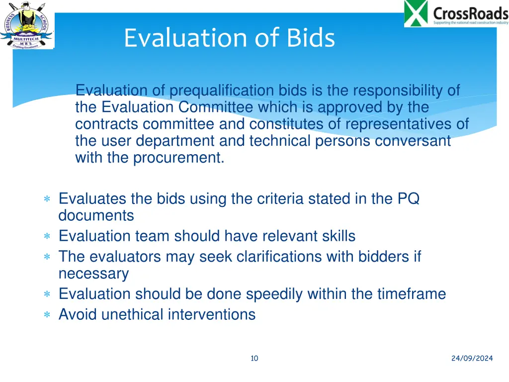 evaluation of bids