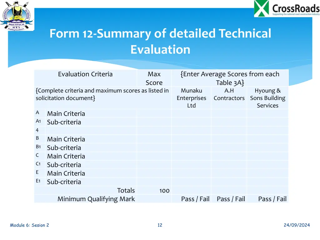 form 12 summary of detailed technical evaluation