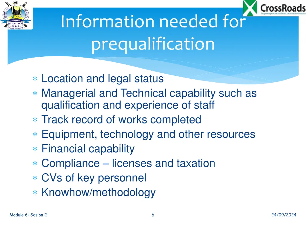 information needed for prequalification