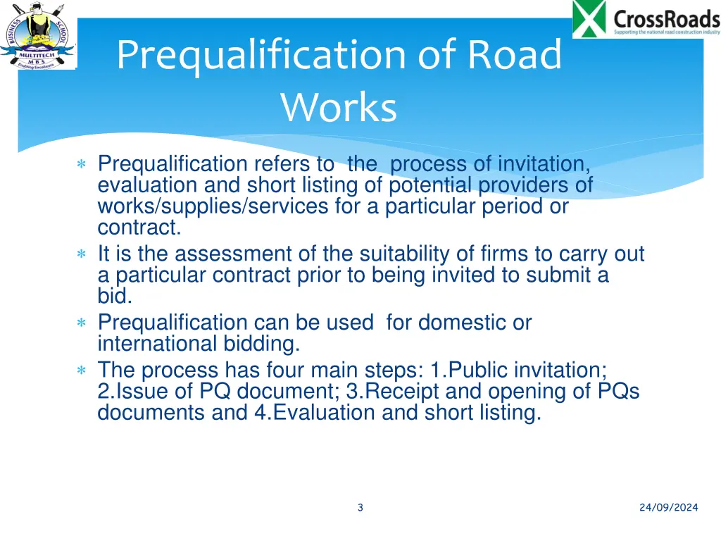 prequalification of road works