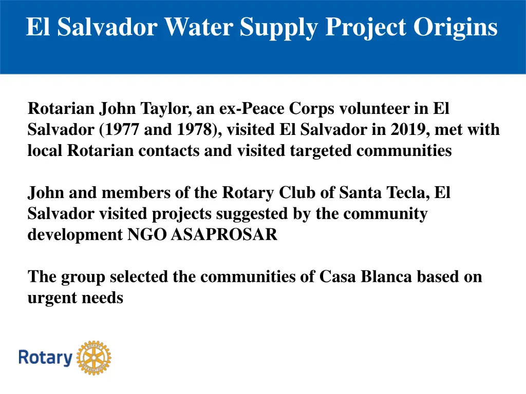 el salvador water supply project origins