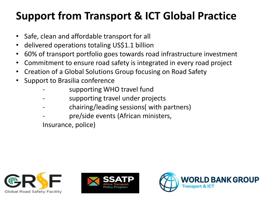 support from transport ict global practice