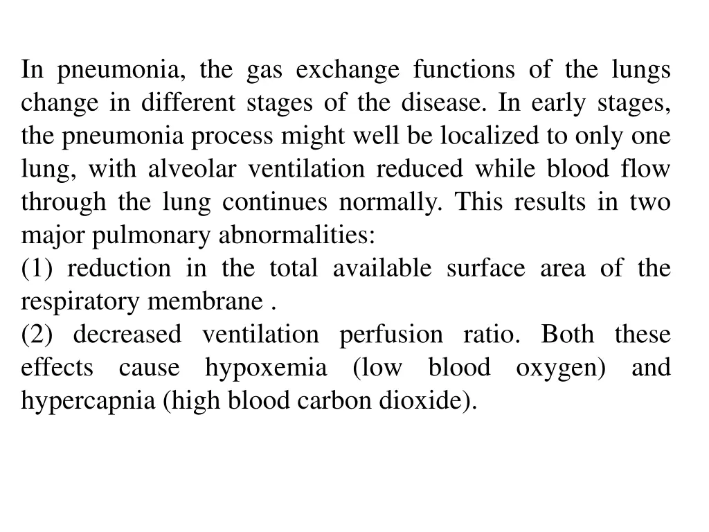 in pneumonia the gas exchange functions