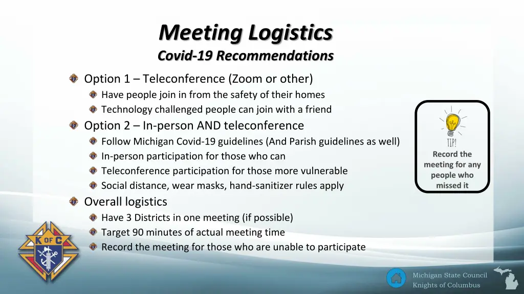 meeting logistics covid 19 recommendations