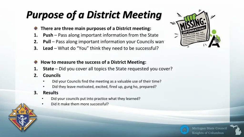 purpose of a district meeting