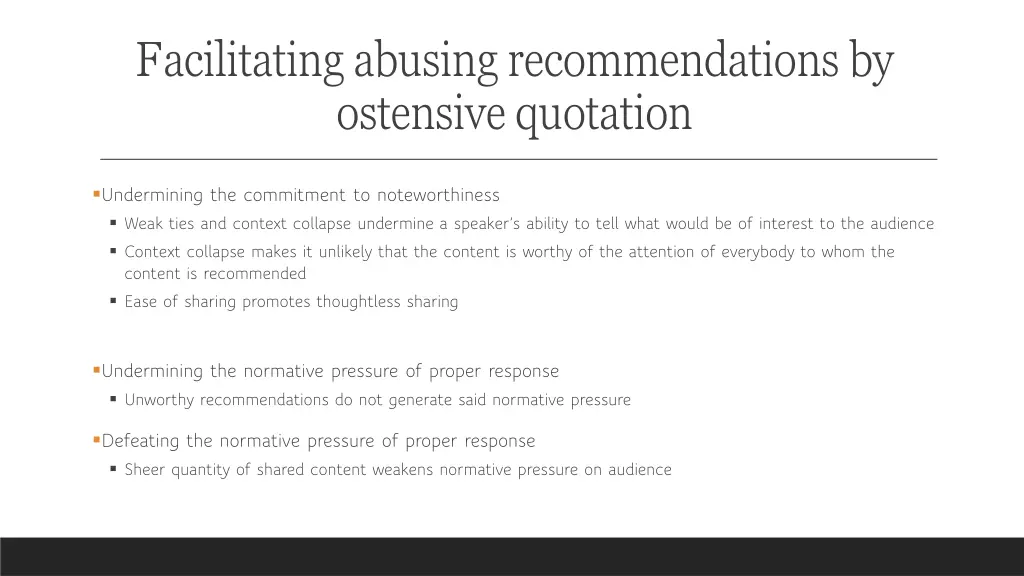 facilitating abusing recommendations by ostensive