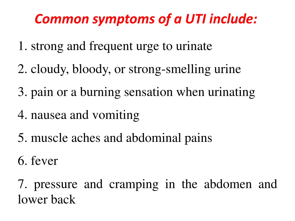 common symptoms of a uti include