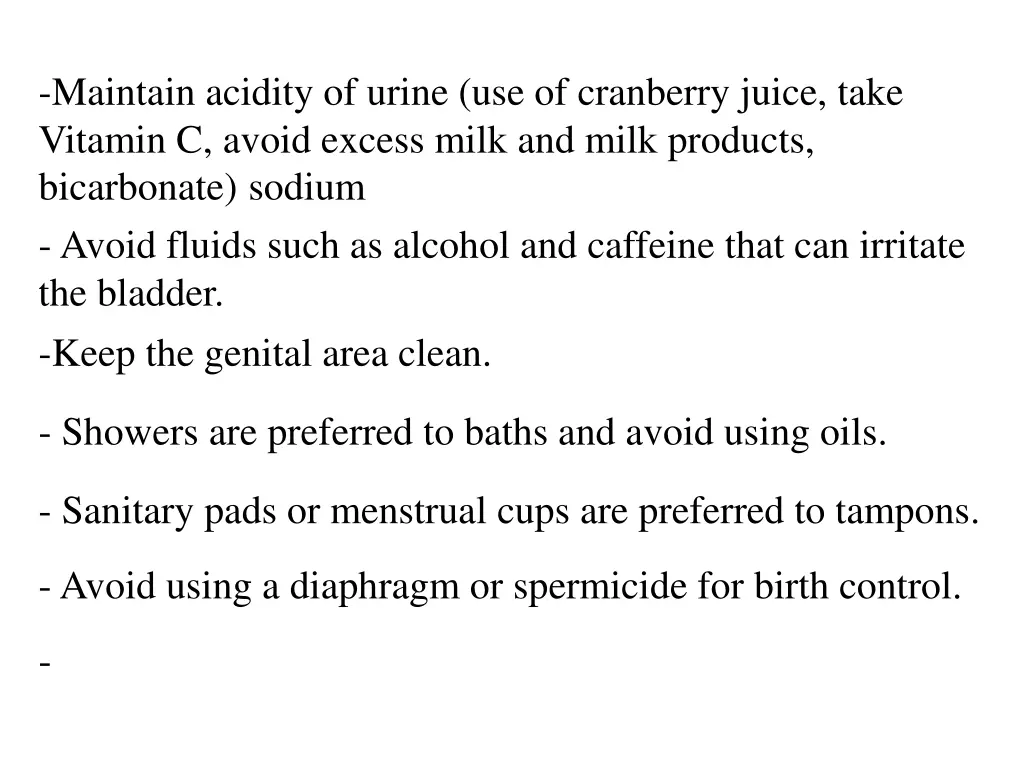 maintain acidity of urine use of cranberry juice