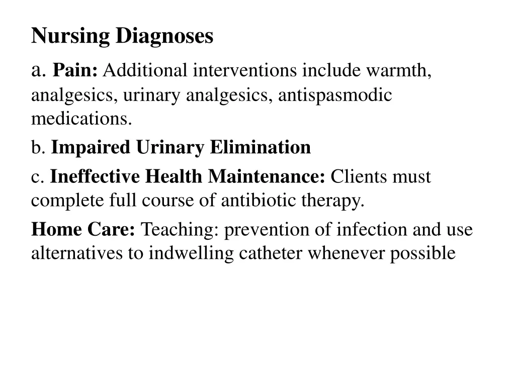 nursing diagnoses a pain additional interventions