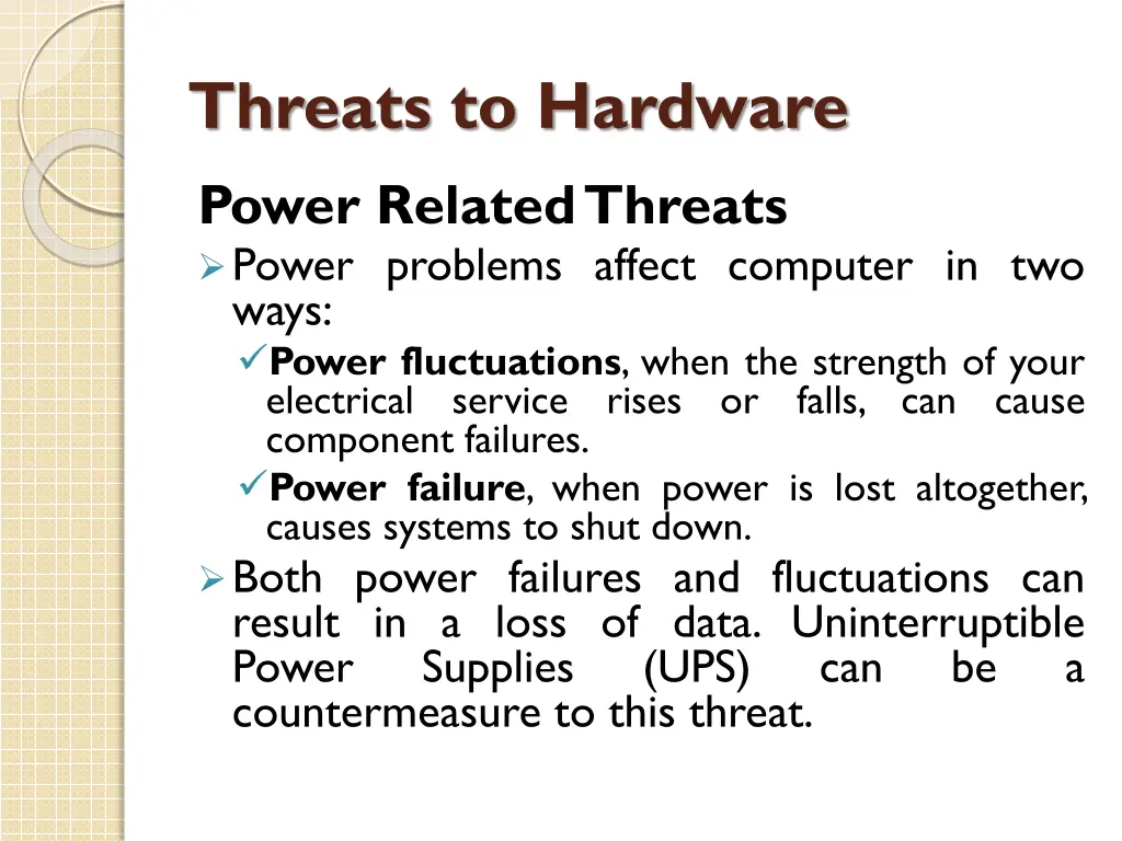 threats to hardware power related threats power