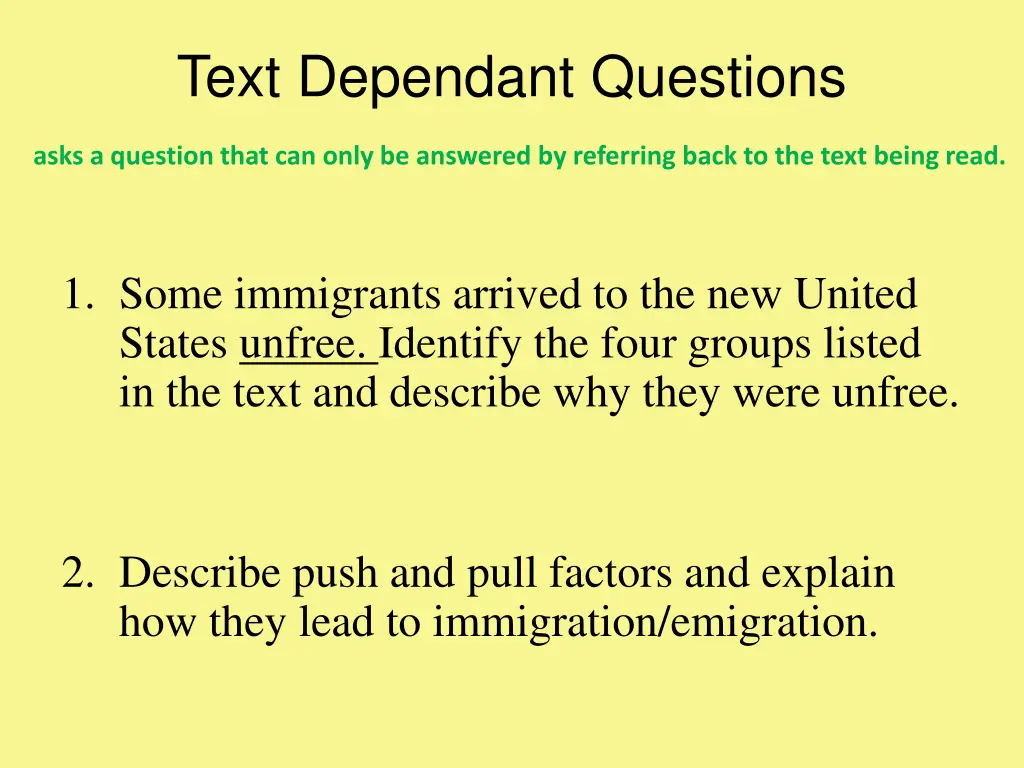 text dependant questions