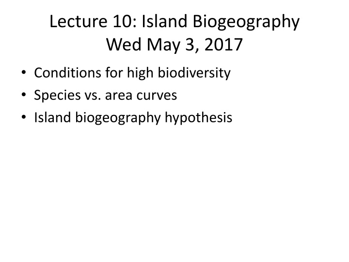 lecture 10 island biogeography wed may 3 2017