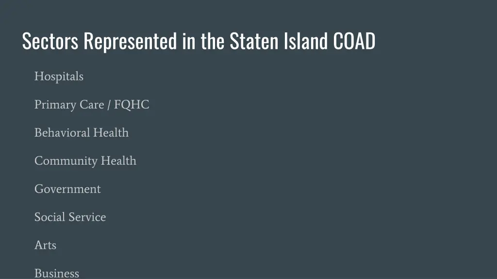 sectors represented in the staten island coad