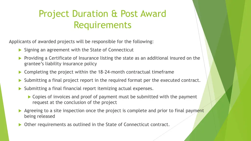 project duration post award requirements