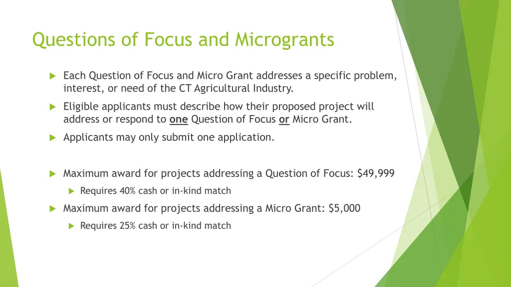 questions of focus and microgrants