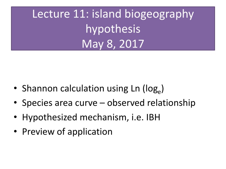 lecture 11 island biogeography hypothesis