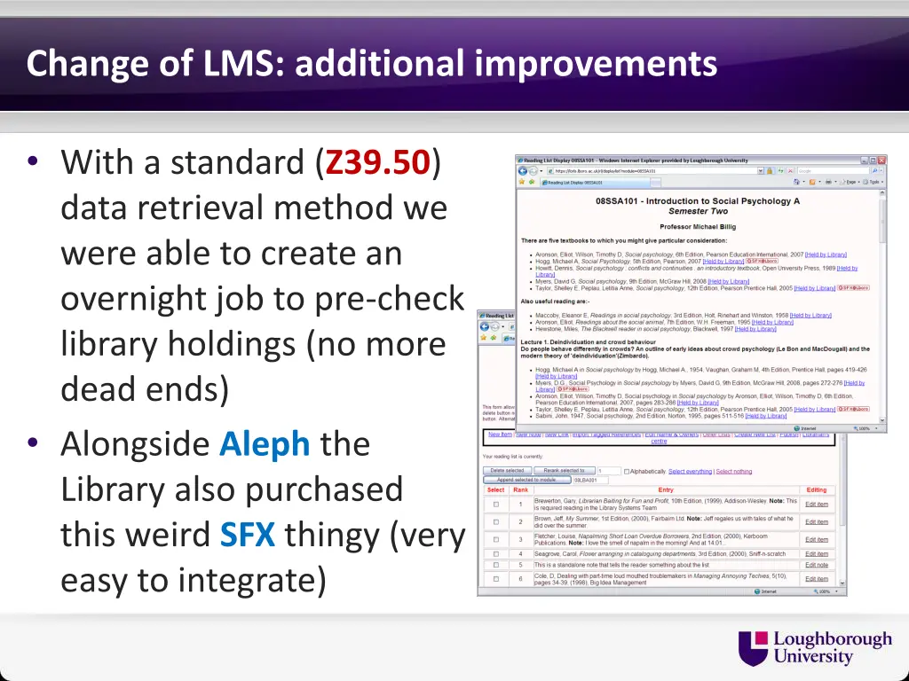 change of lms additional improvements