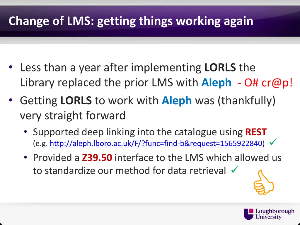 change of lms getting things working again