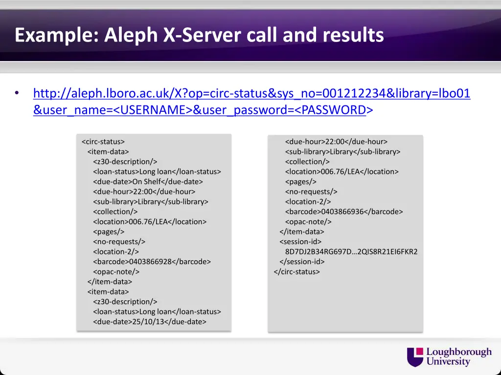 example aleph x server call and results