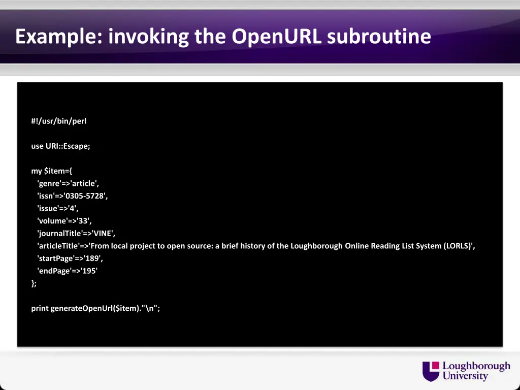 example invoking the openurl subroutine