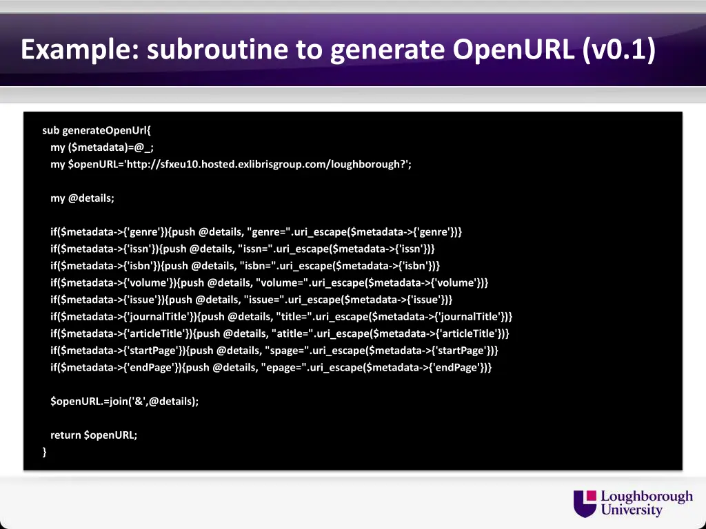 example subroutine to generate openurl v0 1