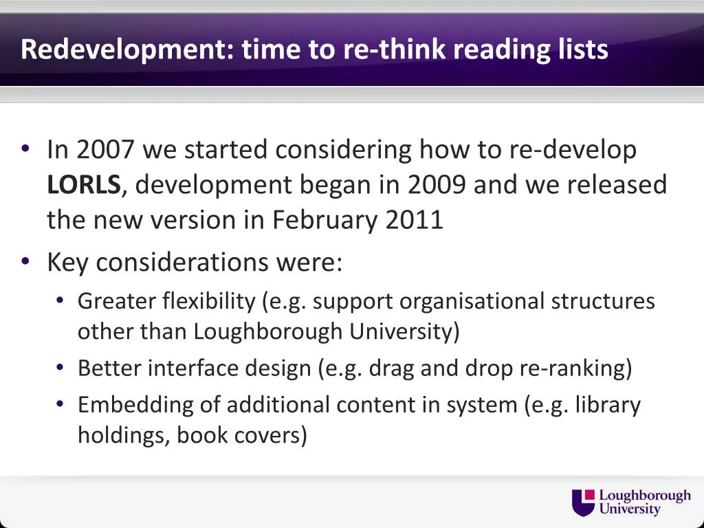 redevelopment time to re think reading lists